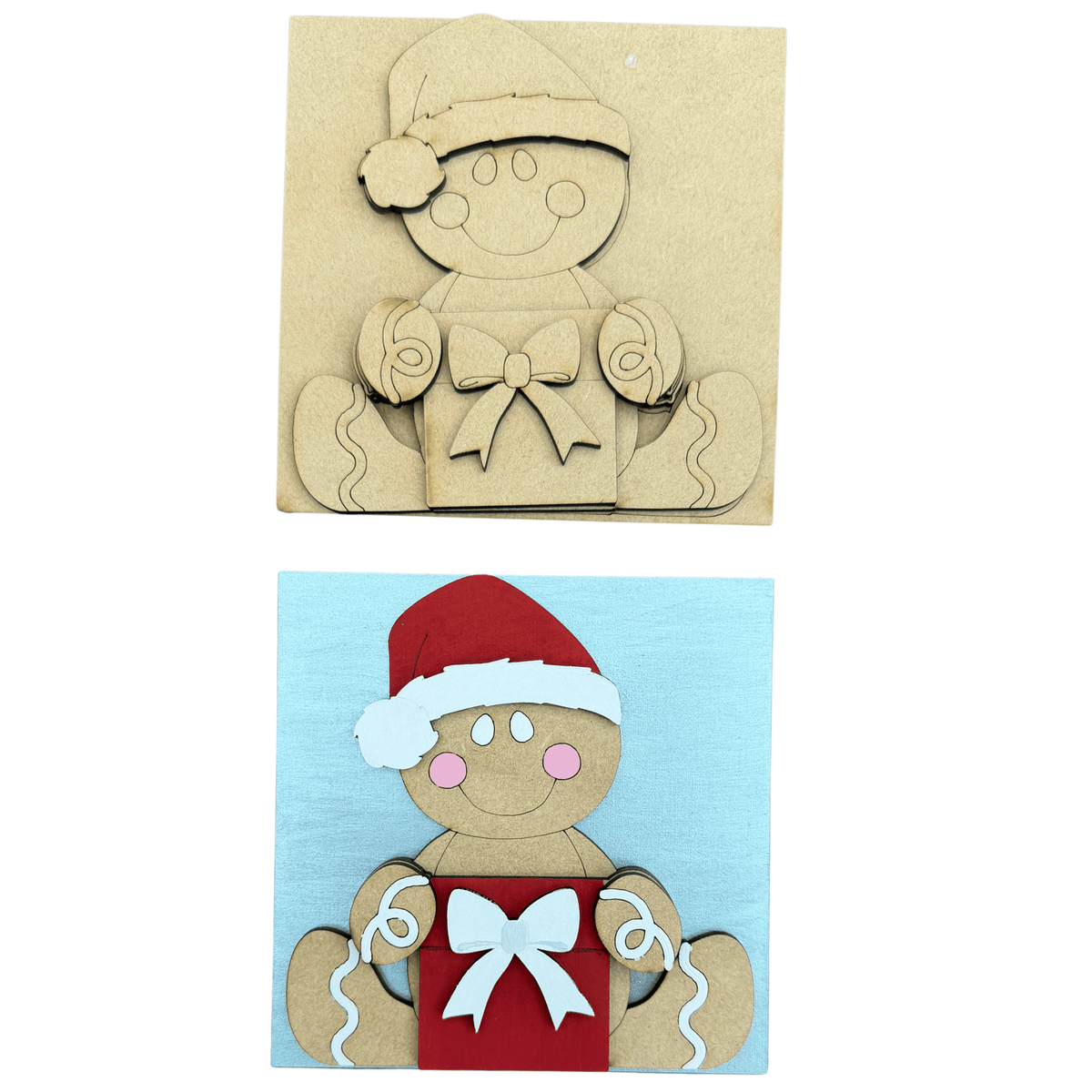 Gingerbread Craft DIY Paint Project, 4.25" Interchangeable Square Sign Insert, Gingerbread Man With Gift
