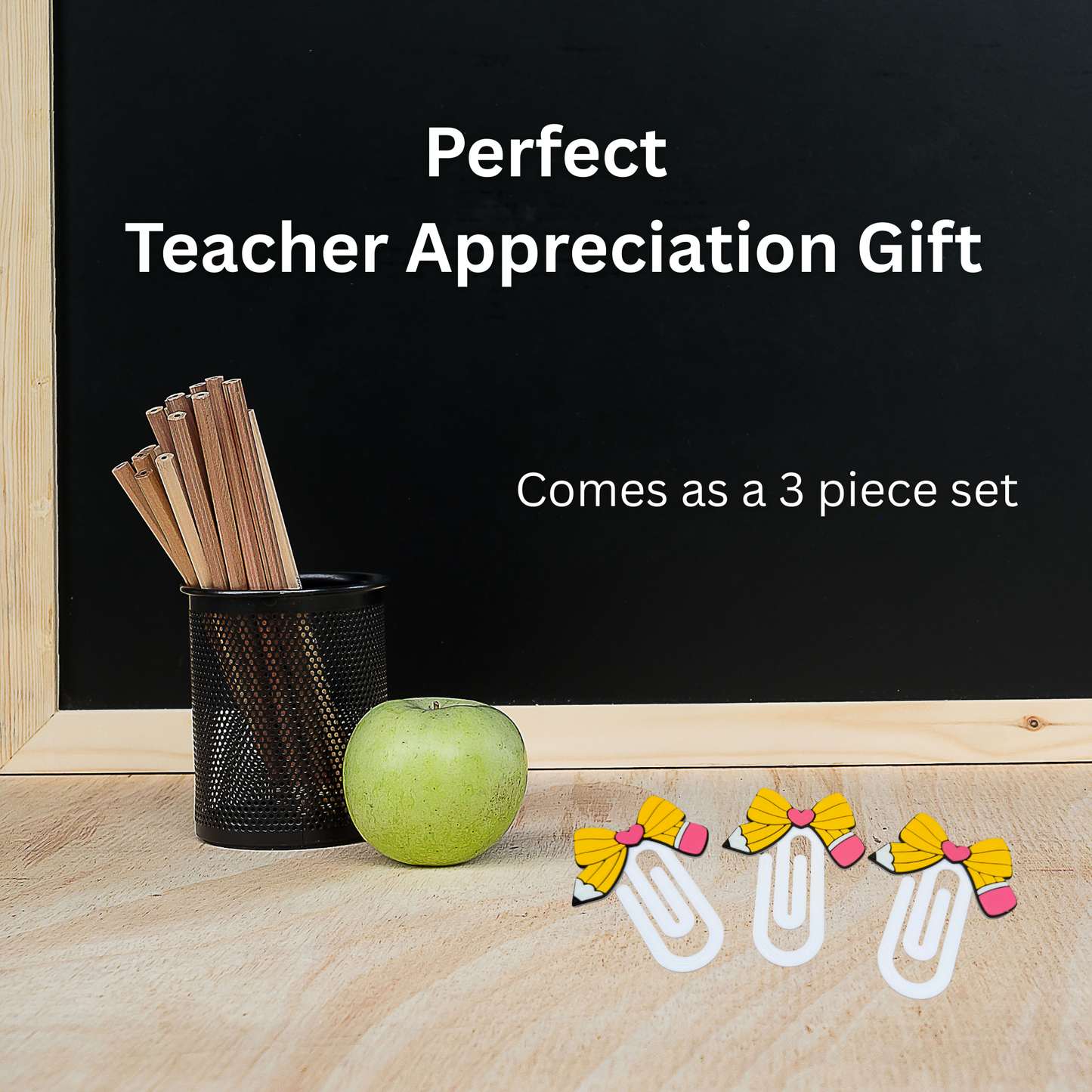 Pencil Bow Paperclip Bookmark Set – Cute Planner Paperclips for Teachers, Students & Book Lovers (Set of 3)