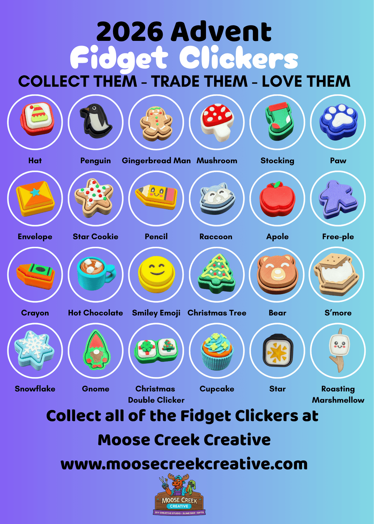 Fidget Clicker Advent Calendar 2026: 24 3D Printed Clickers