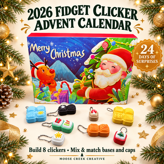 Clicker Advent: 24-day Clicker Builder Advent with colorful keyboard fidget clicker parts