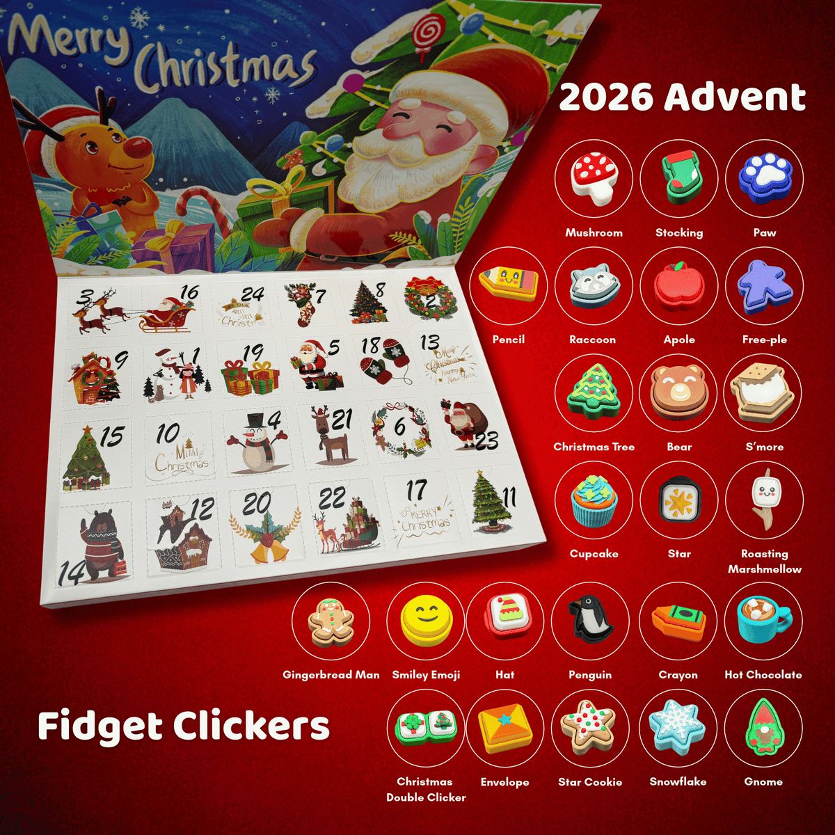Fidget Clicker Advent Calendar 2026: 24 3D Printed Clickers