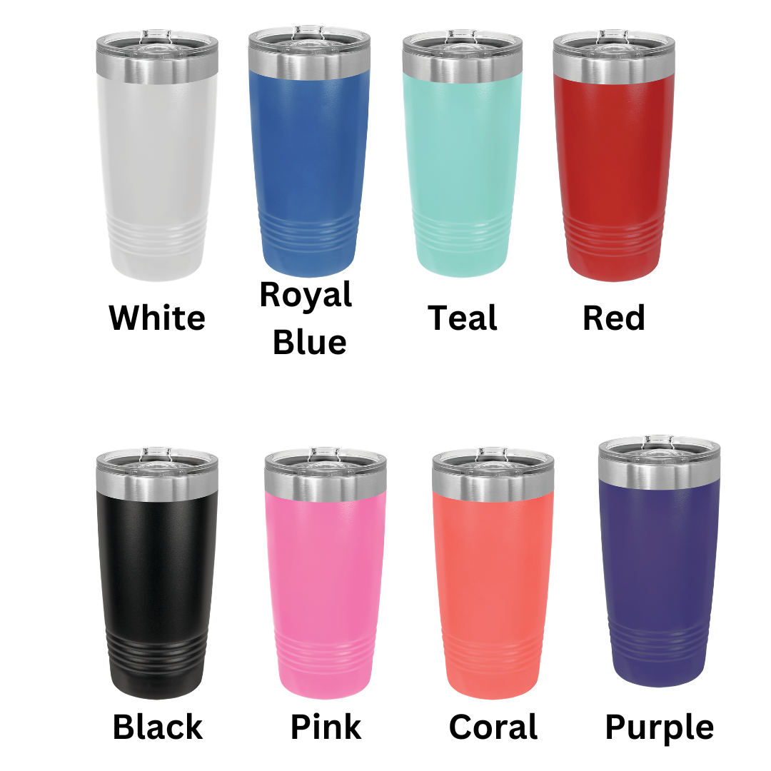 All 8 color options for the personalized Emotional Support Beverage insulated tumbler
