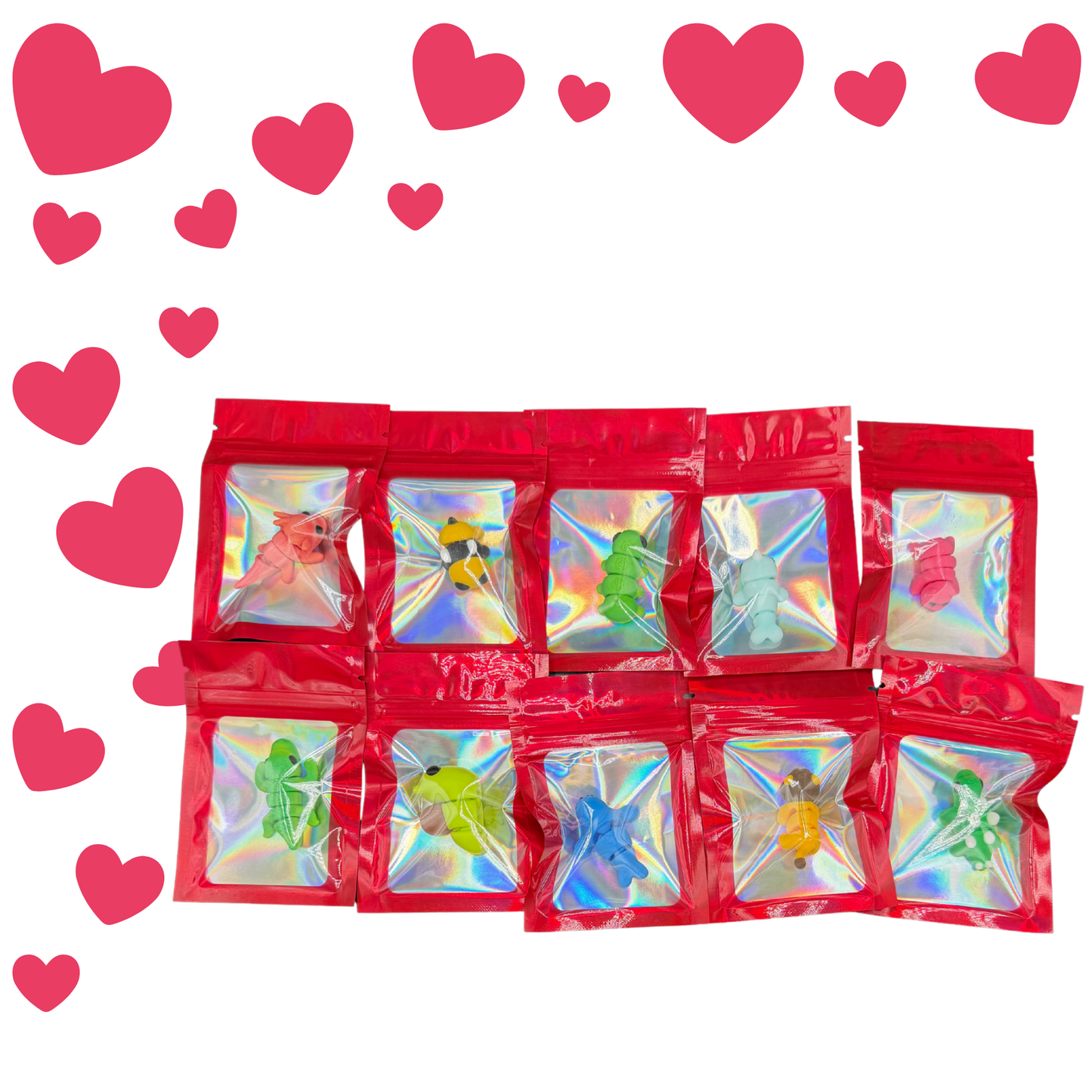 Kids Classroom Valentines with Mini 3d Printed Articulated Critters (Packs of 10)