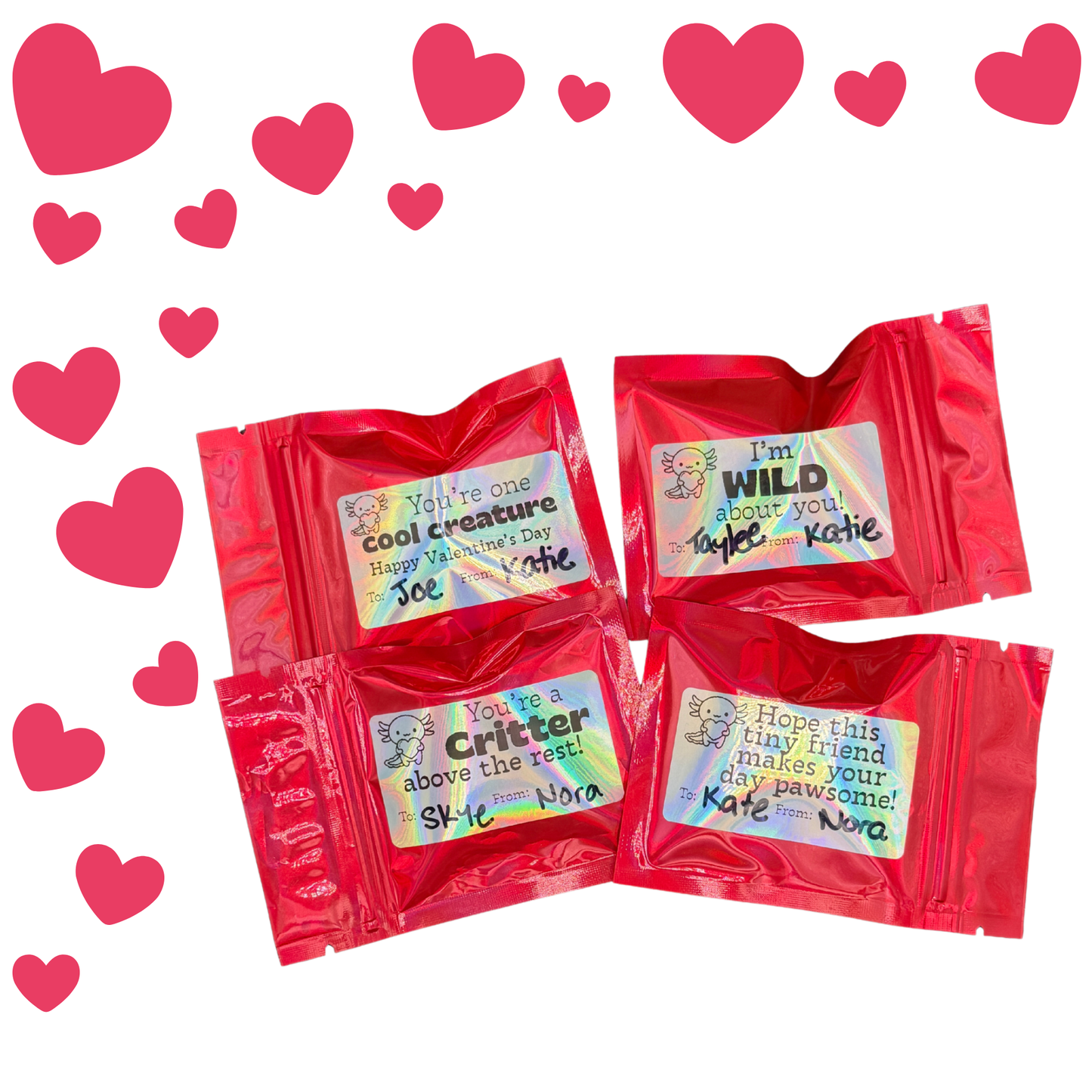 Kids Classroom Valentines with Mini 3d Printed Articulated Critters (Packs of 10)