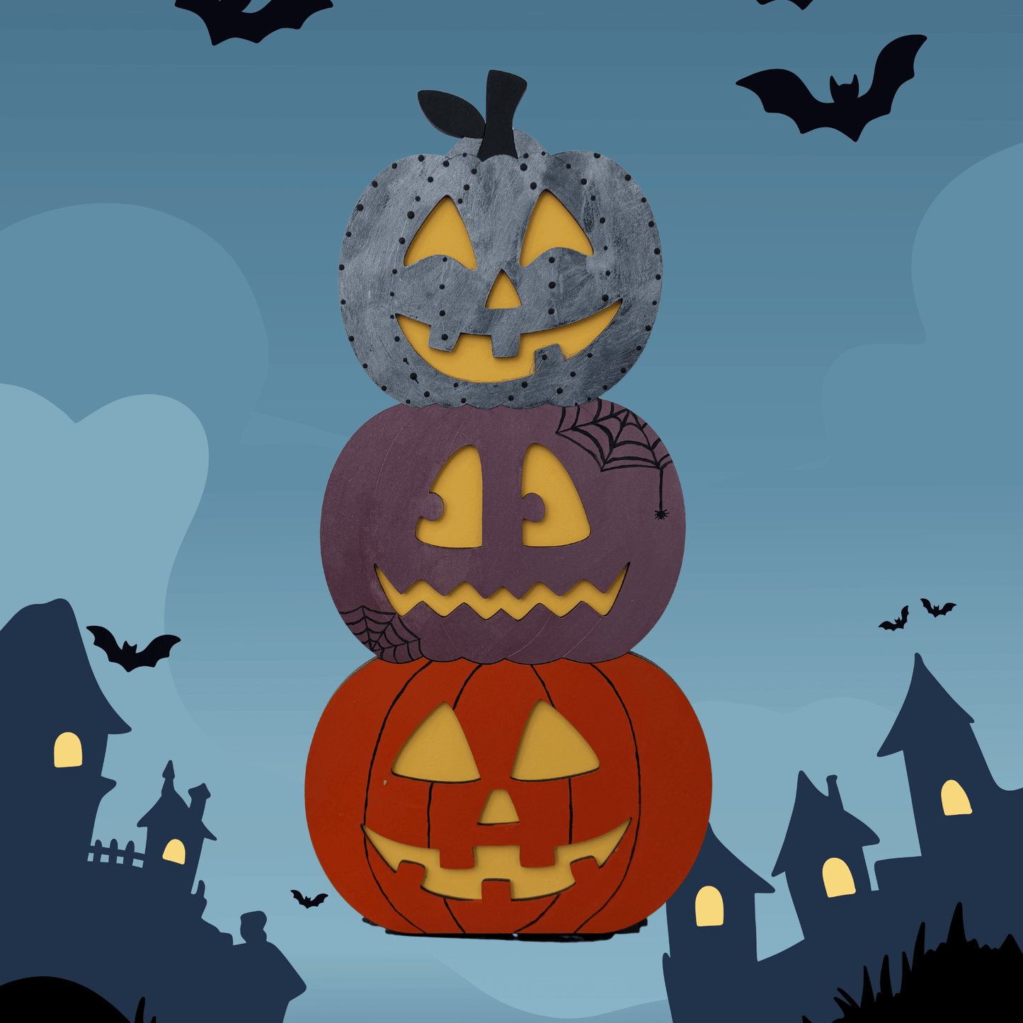 Stacked Jack O Lanterns Pumpkin Sitter 19"