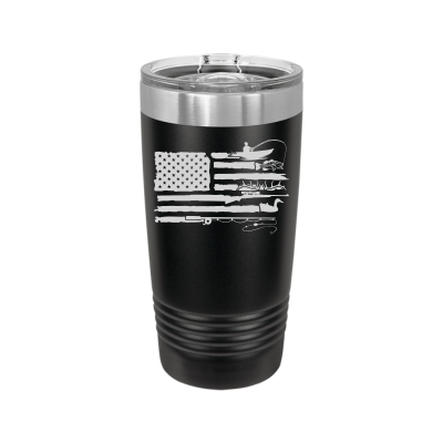 20oz insulated tumbler with American flag hunting and fishing design – perfect gift for hunters and fishermen