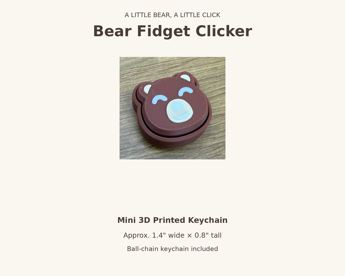 Bear Fidget Keychain | Mini 3D Printed Clicker
