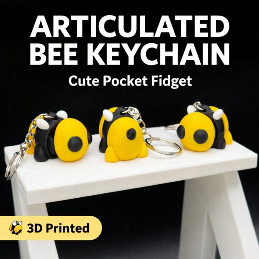 Cute Bee Keychain articulated 3D printed bee charm on display stand