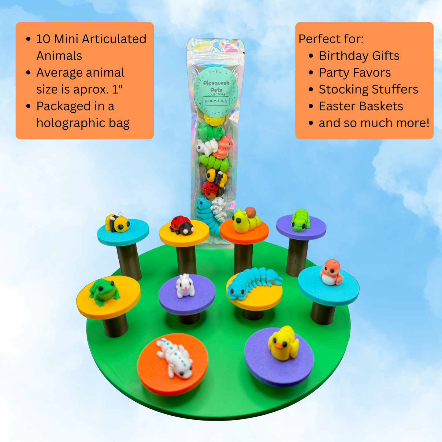 Holographic packaging for Pipsqueak Pets mini collectible animal figures gift bag