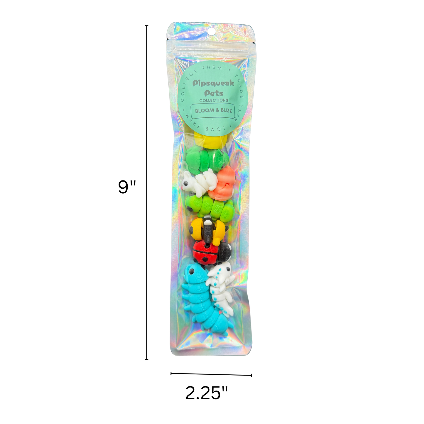 Holographic packaging for Pipsqueak Pets mini collectible animal figures gift bag