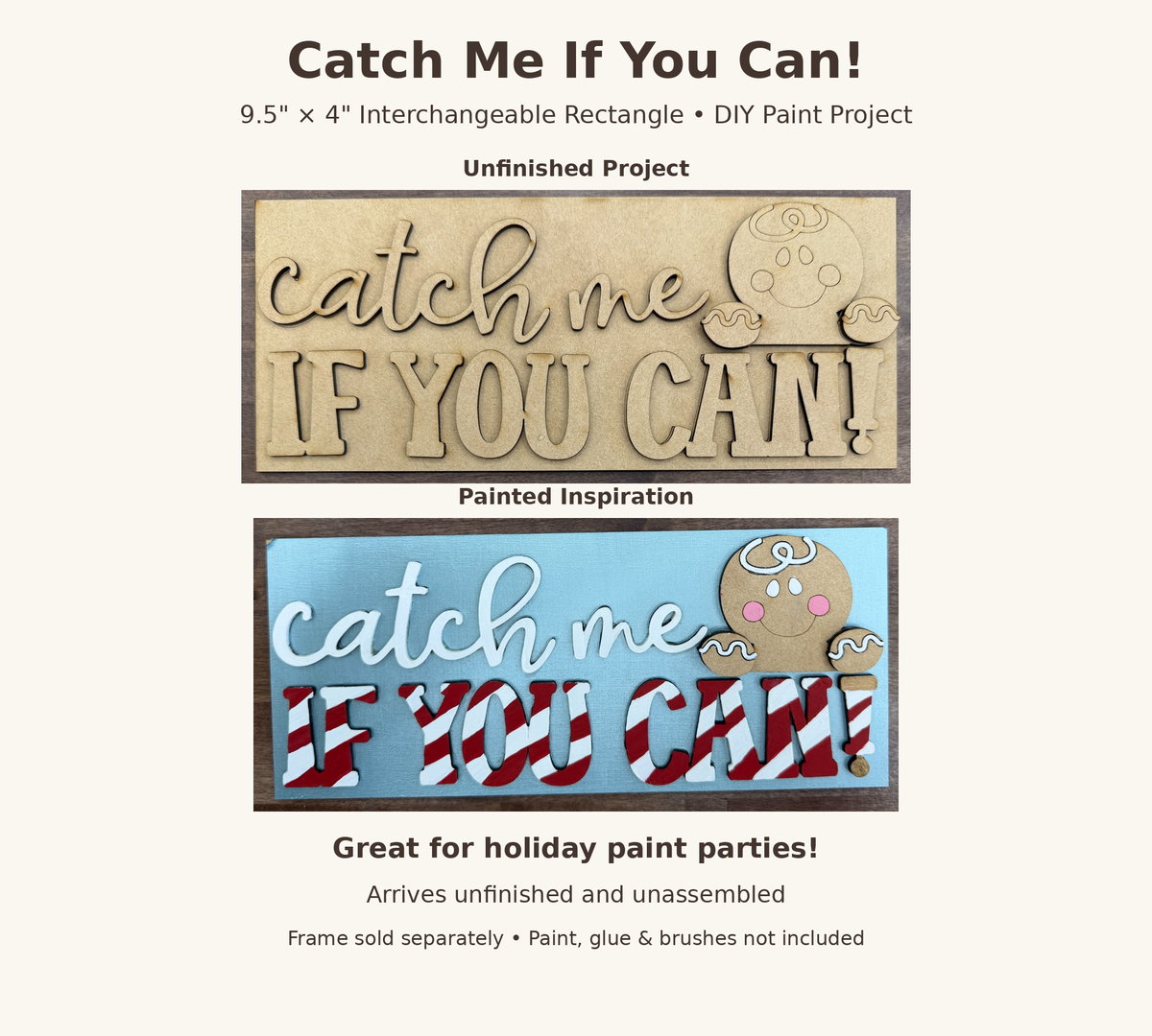 Gingerbread Sign DIY, Catch Me If You Can, 9.5" × 4" Rectangle Interchangeable Insert