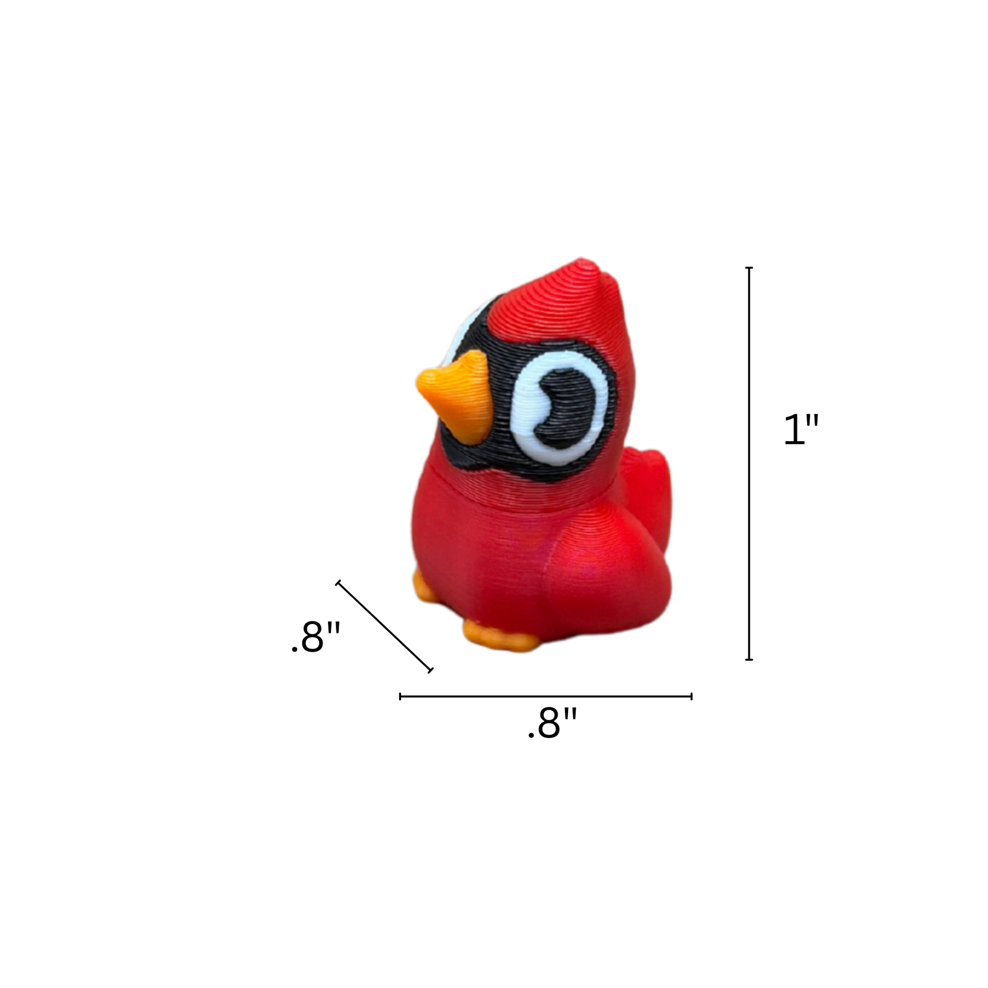 Small cardinal figurine size comparison showing 1 inch scale desk decor