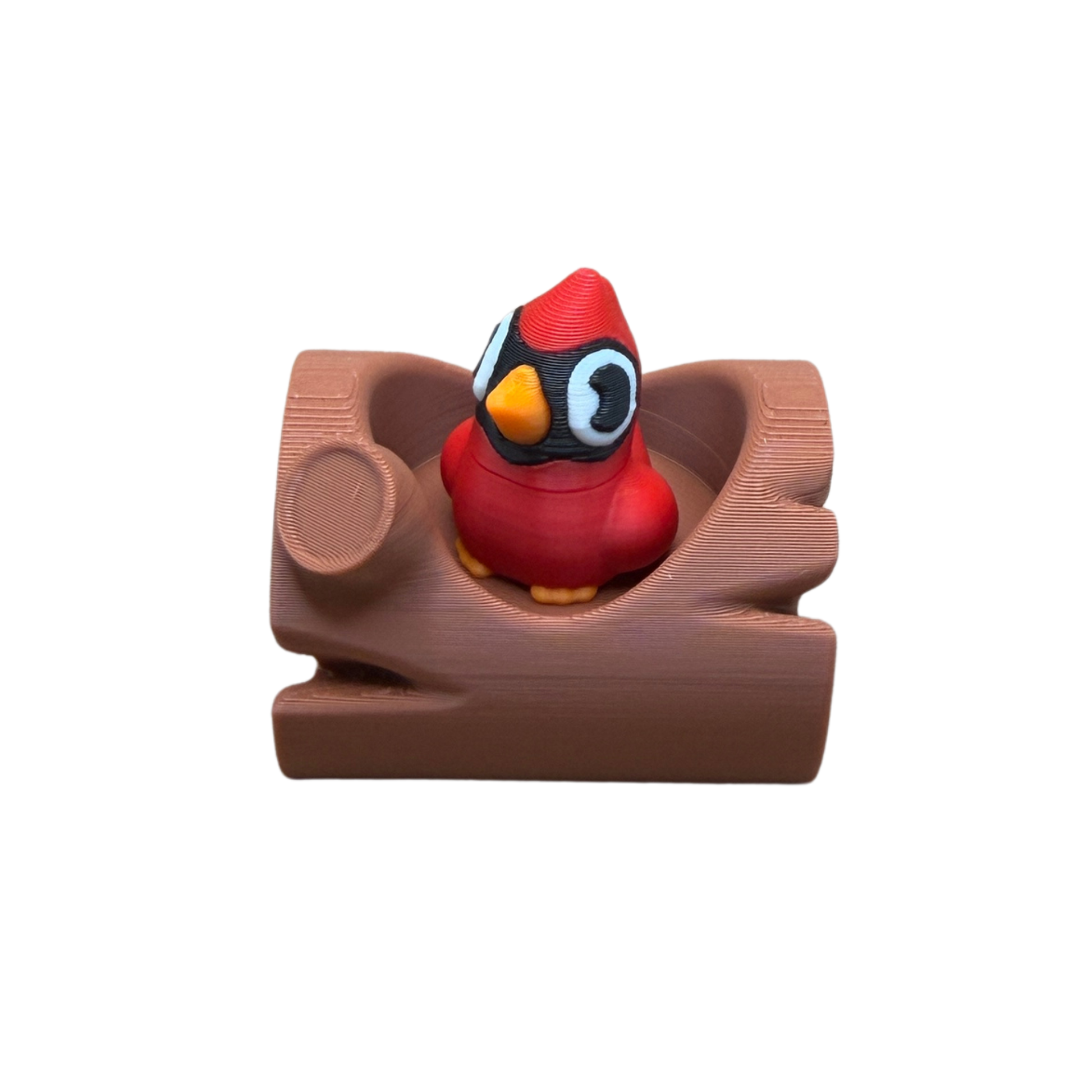 3D printed cardinal bird figurine with 360 degree spinning head front view