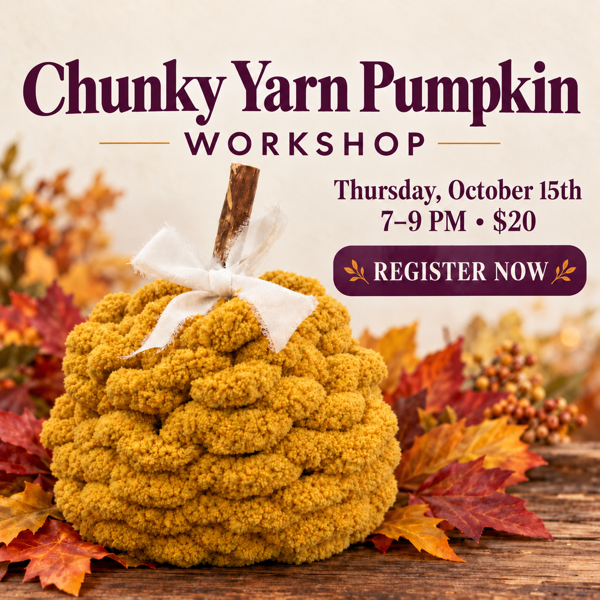 Chunky Yarn Pumpkin Workshop: Hand Knit a Chunky Yarn Pumpkin