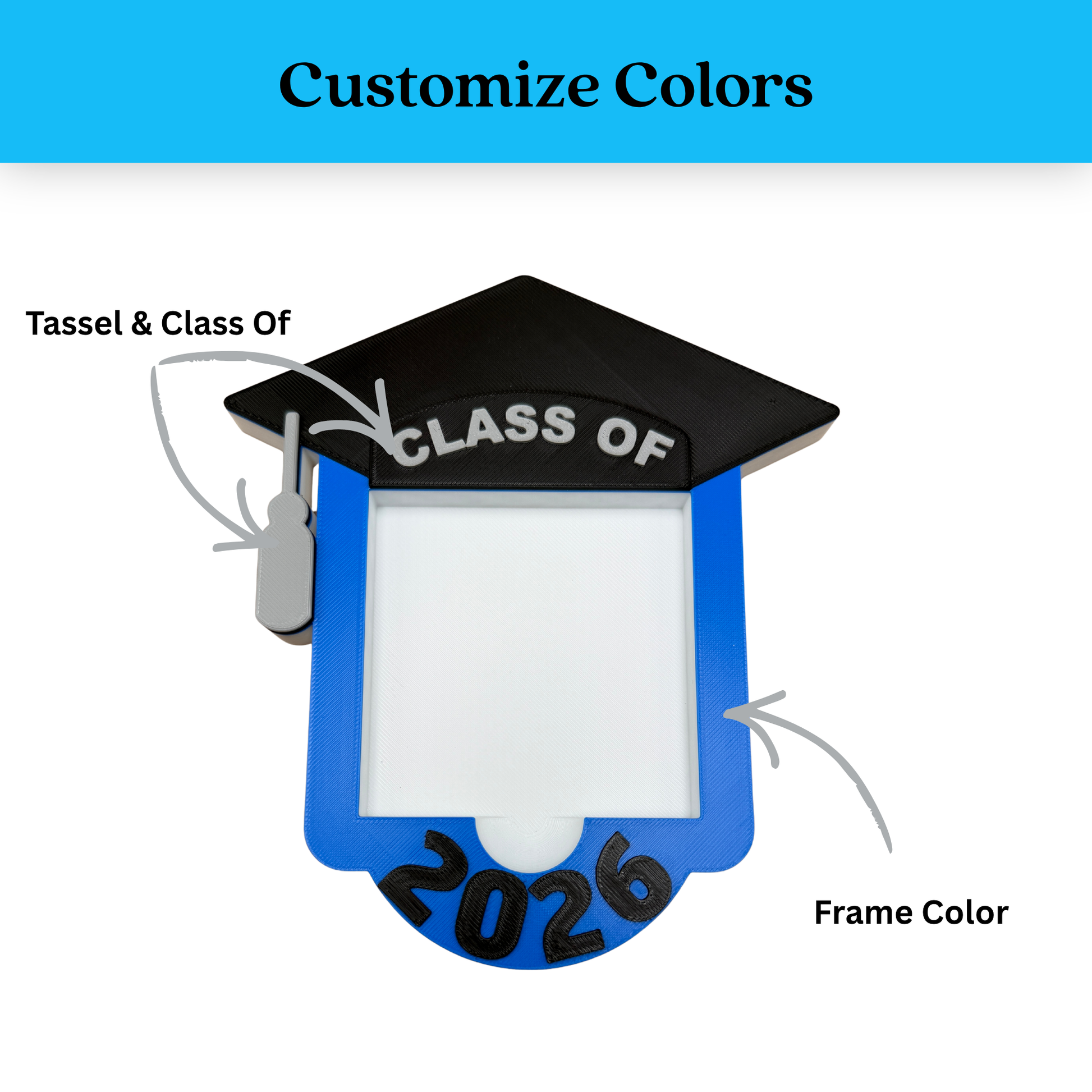 3D printed graduation sticky note holder showing layered construction and tassel detail