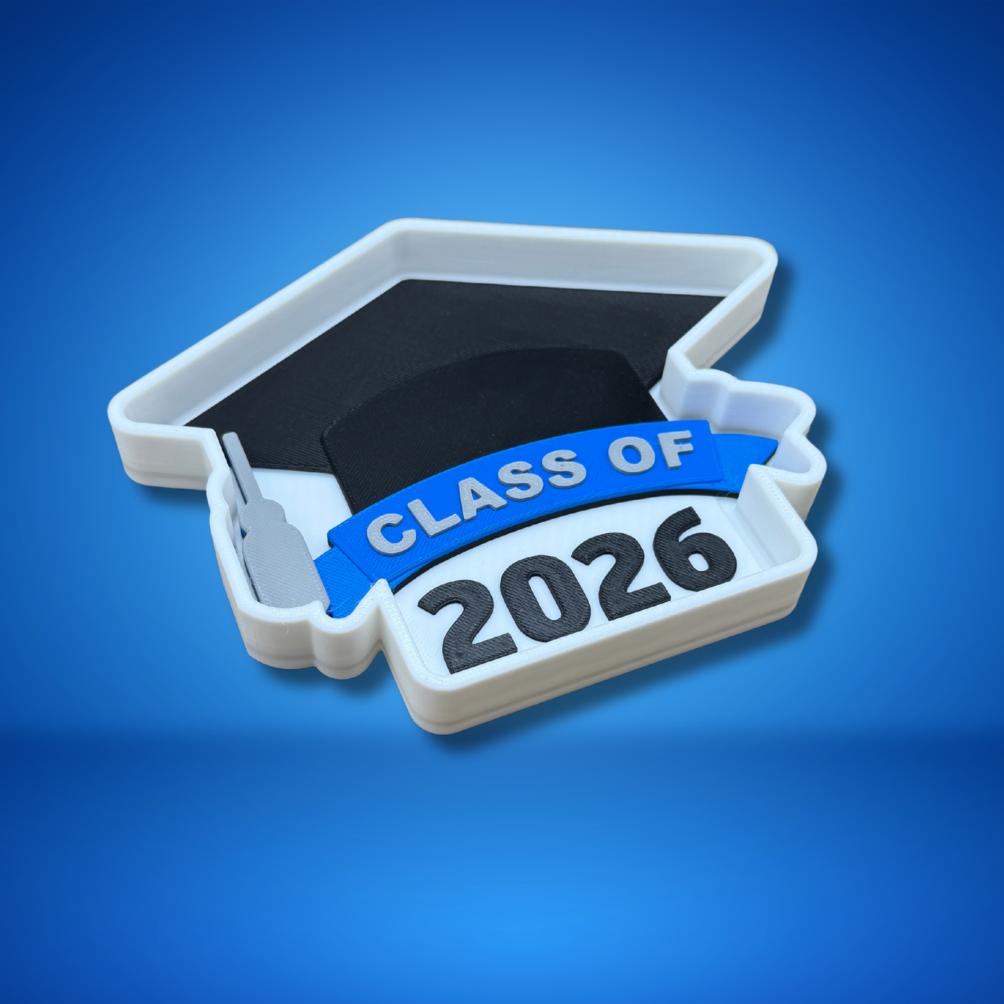 Unique personalized graduation gift 2026 — custom color grad cap desk dish, 5 inch by 6.25 inch