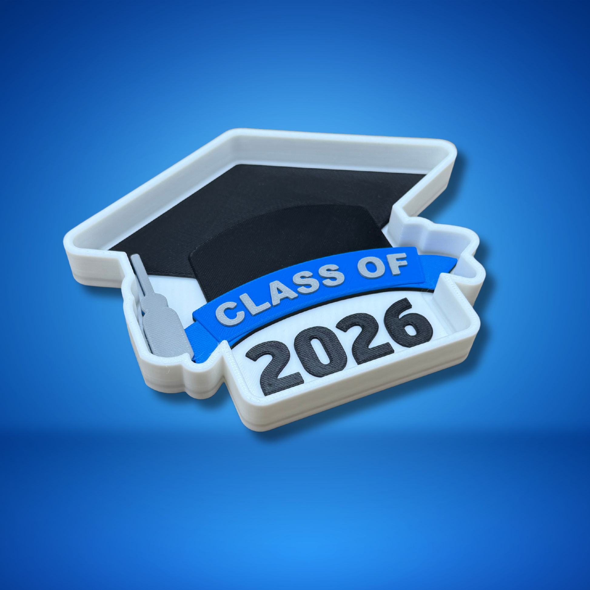 Unique personalized graduation gift 2026 — custom color grad cap desk dish, 5 inch by 6.25 inch