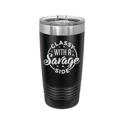 20oz insulated tumbler with slide lid – Classy with a Savage Side engraving, funny personalized gift for women