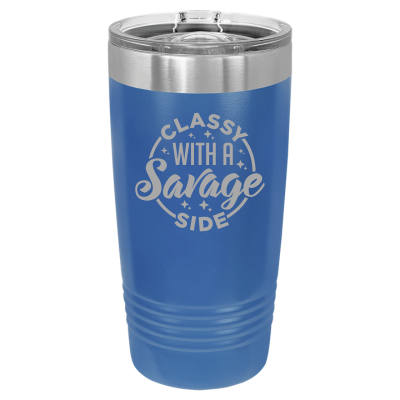 20oz insulated tumbler with slide lid – Classy with a Savage Side engraving, funny personalized gift for women