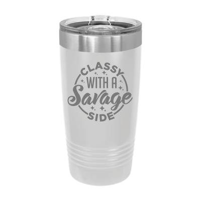 20oz stainless steel tumbler with slide lid – engraved Classy with a Savage Side design, personalized insulated travel mug