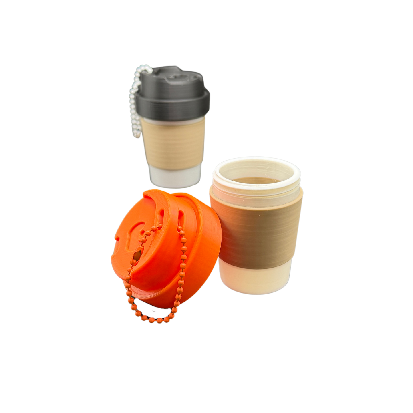 coffee cup keychain container unscrewed showing storage space
