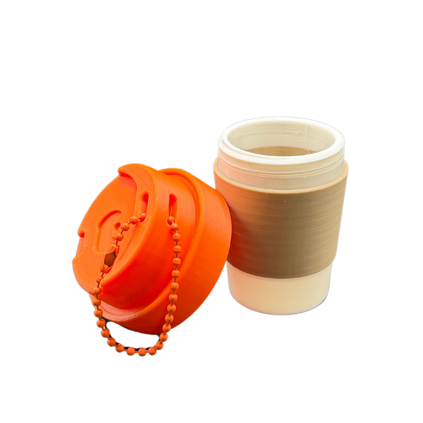 coffee cup keychain container unscrewed showing storage space