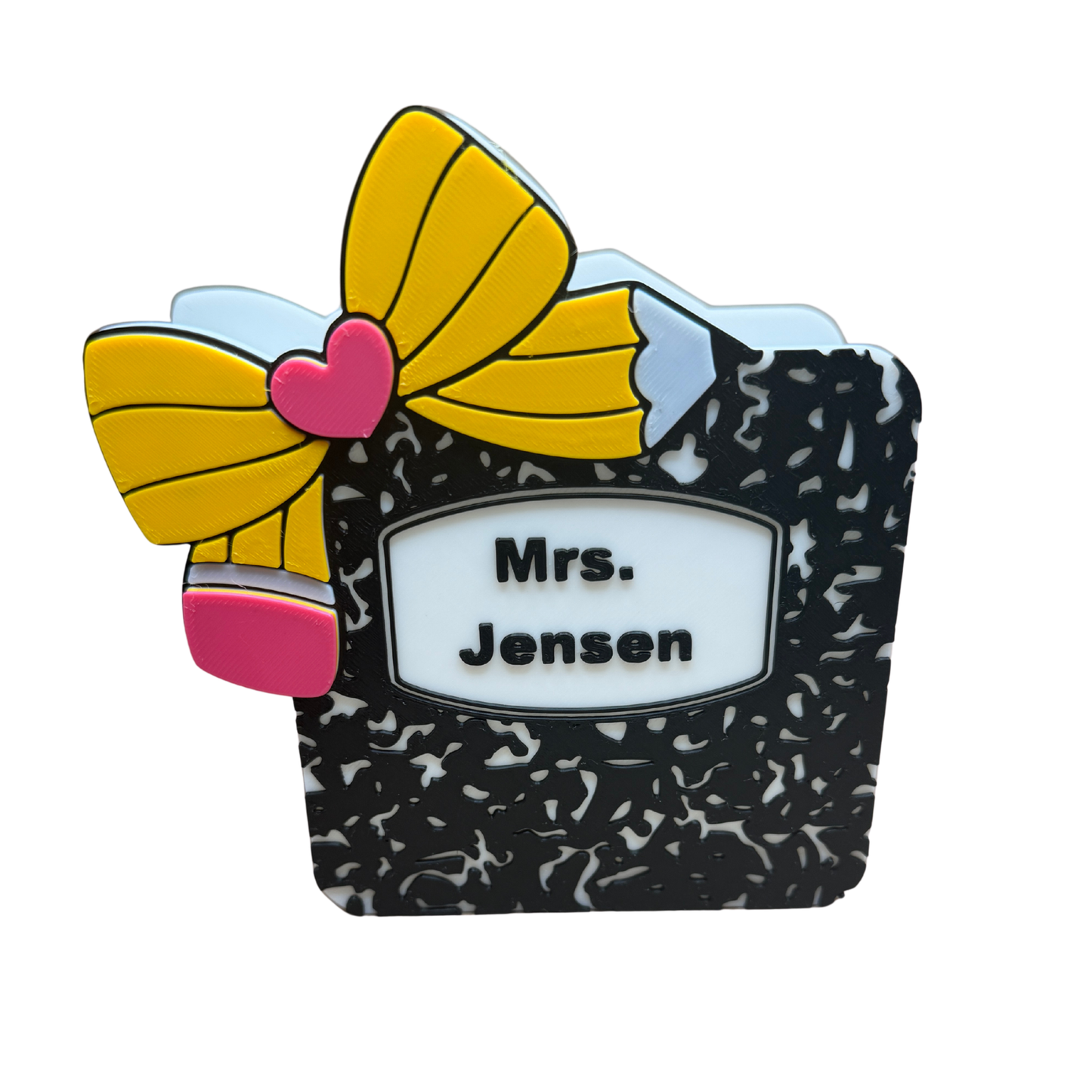 Personalized Teacher Pen Holder – Composition Notebook Desk Organizer with Pencil Bow | Teacher Desk Decor