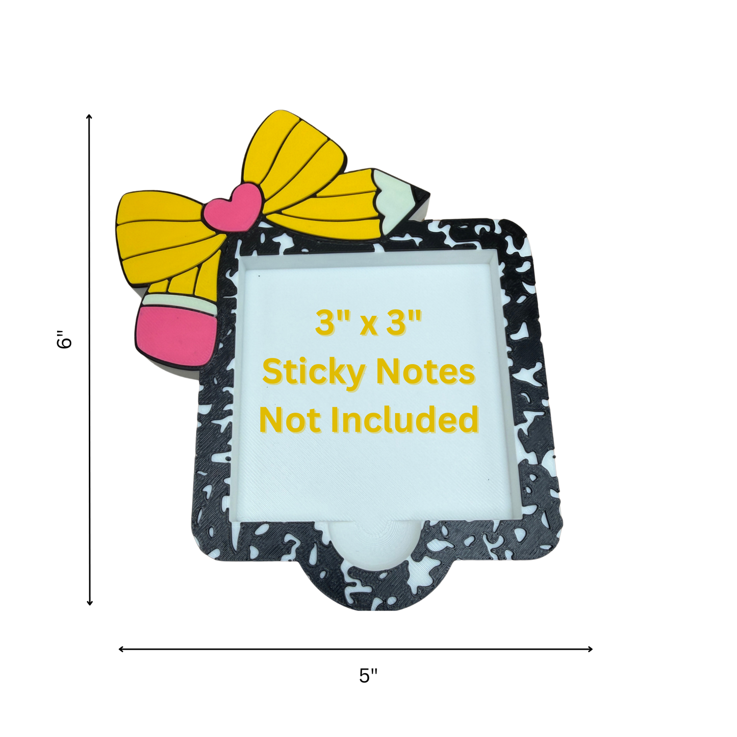 Composition Notebook Sticky Note Holder – Pencil Bow Teacher Desk Accessory for 3x3 Post-It Notes | Cute Teacher Gift