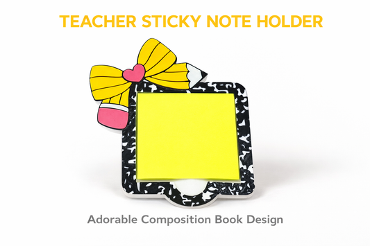 Composition Notebook Sticky Note Holder – Pencil Bow Teacher Desk Accessory for 3x3 Post-It Notes | Cute Teacher Gift