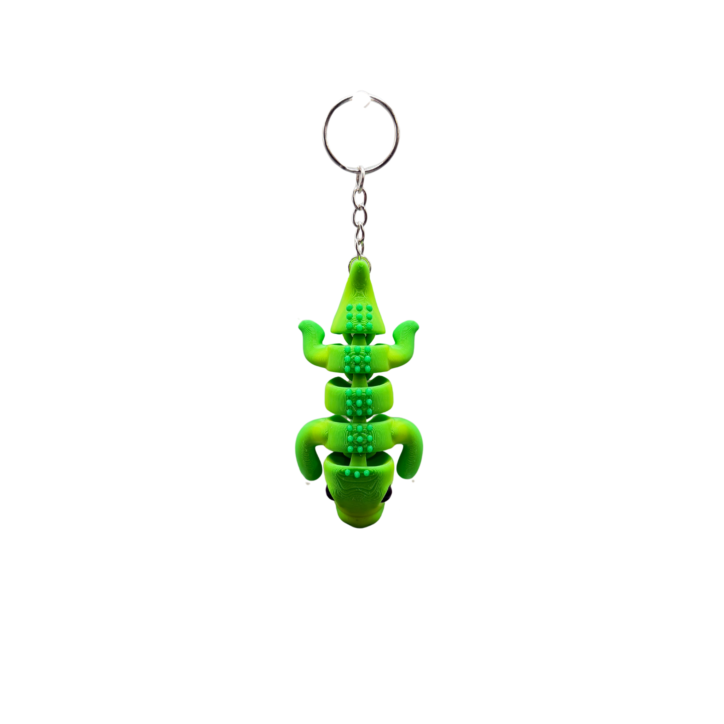 3D printed articulated crocodile keychain attached to ring