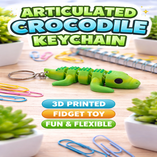 Articulated Crocodile Keychain 3D printed fidget toy close up