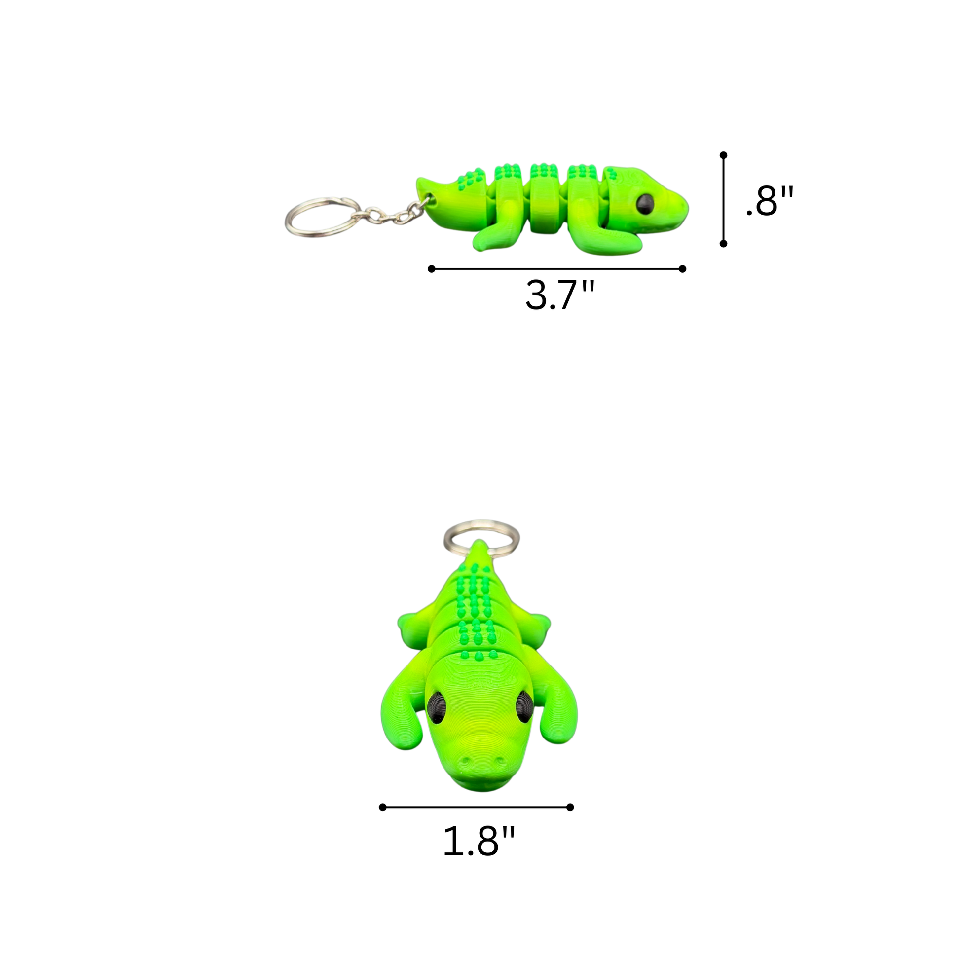 3D printed articulated crocodile keychain attached to ring