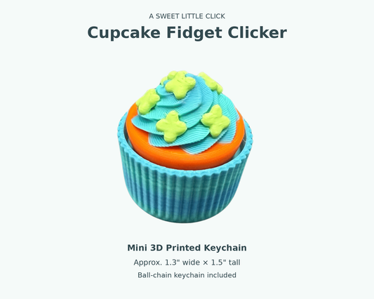 Cupcake Clicker Fidget Keychain | Mini 3D Printed Dessert With Ball Chain