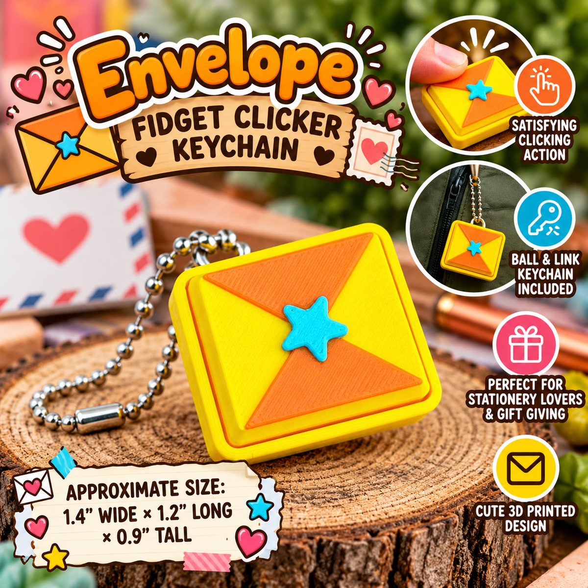 Envelope Fidget Clicker Keychain