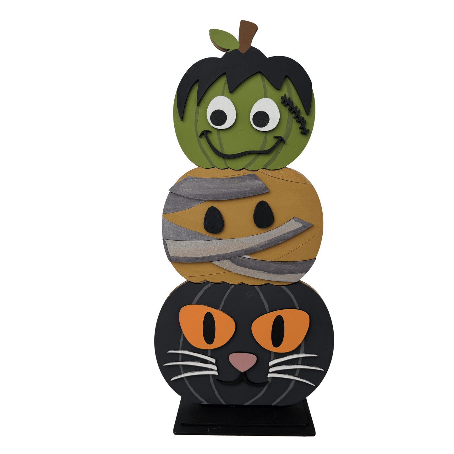 Stacked Frankenstein Mummy Black Cat Pumpkin Sitter