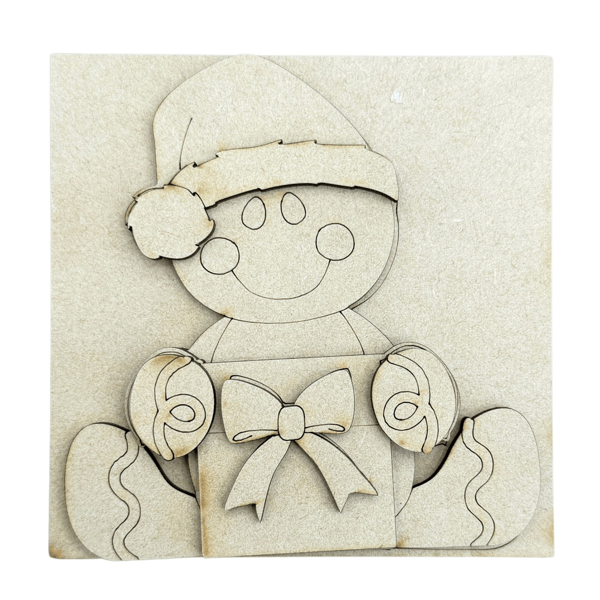 Gingerbread Craft DIY Paint Project, 4.25" Interchangeable Square Sign Insert, Gingerbread Man With Gift