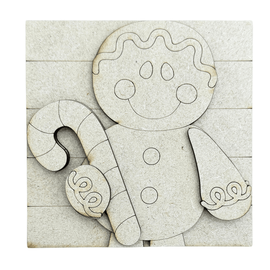 Gingerbread DIY Paint Project, Candy Cane Man 4.25" Square Interchangeable Sign Insert