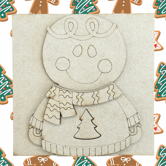 Gingerbread DIY Paint Project, Sweater Man 4.25" Square Interchangeable Sign Insert