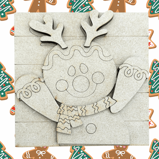 Gingerbread Craft With Antlers, 4.25" Square Interchangeable Sign Insert, DIY Christmas Paint Project