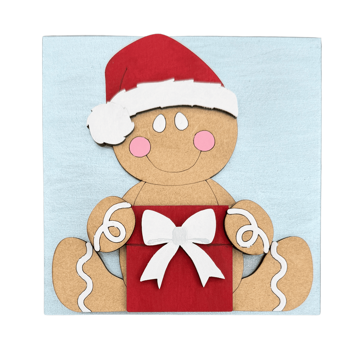 Gingerbread Craft DIY Paint Project, 4.25" Interchangeable Square Sign Insert, Gingerbread Man With Gift