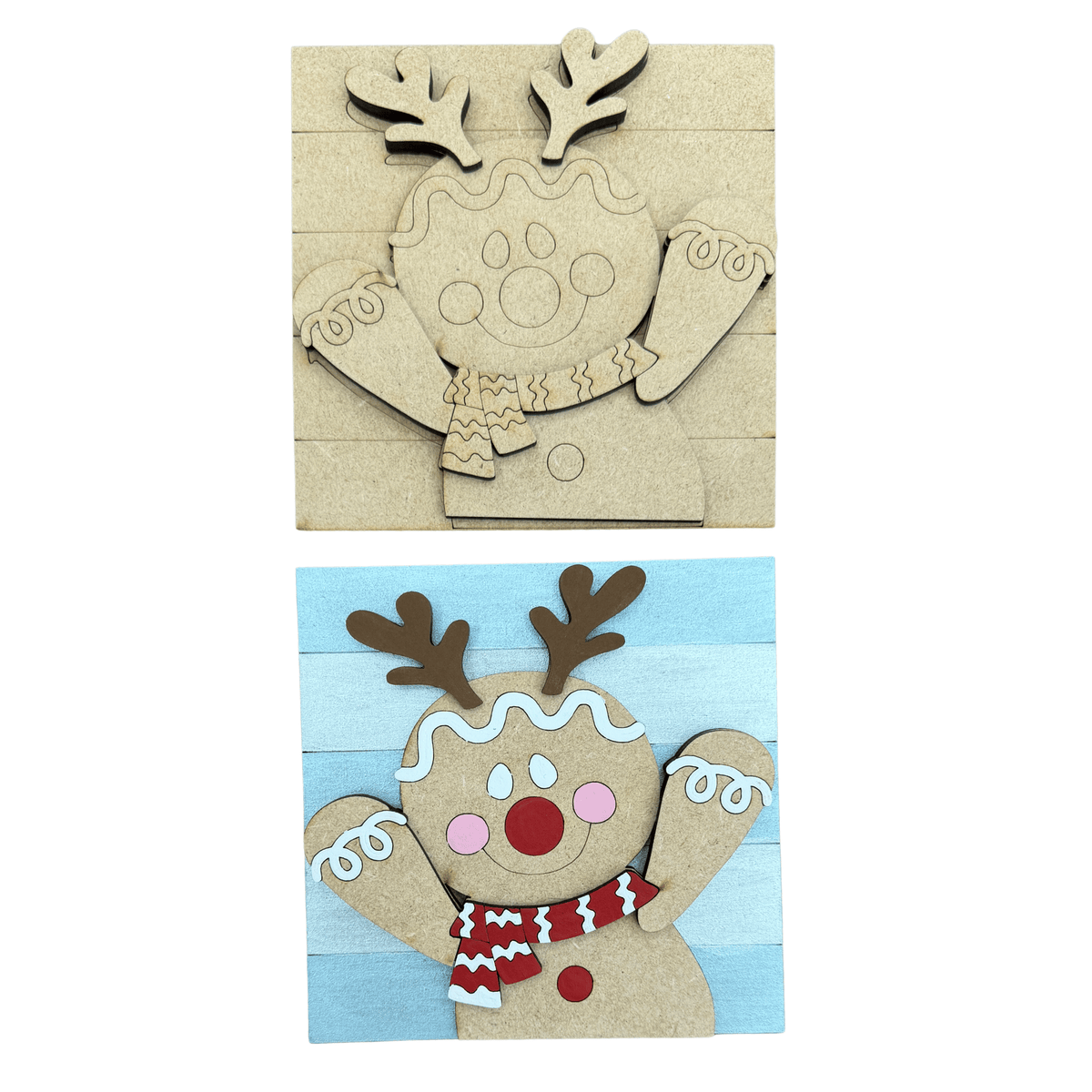 Gingerbread Craft With Antlers, 4.25" Square Interchangeable Sign Insert, DIY Christmas Paint Project