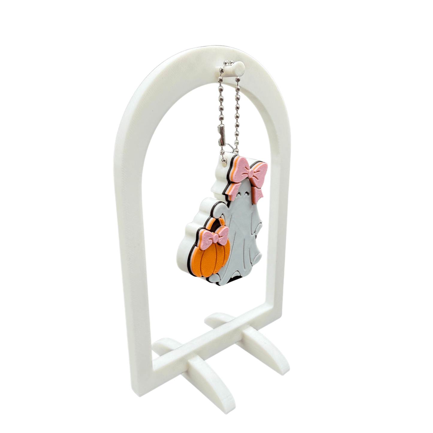 Cute Ghost with Bow & Pumpkin Can Tab Lifter Keychain
