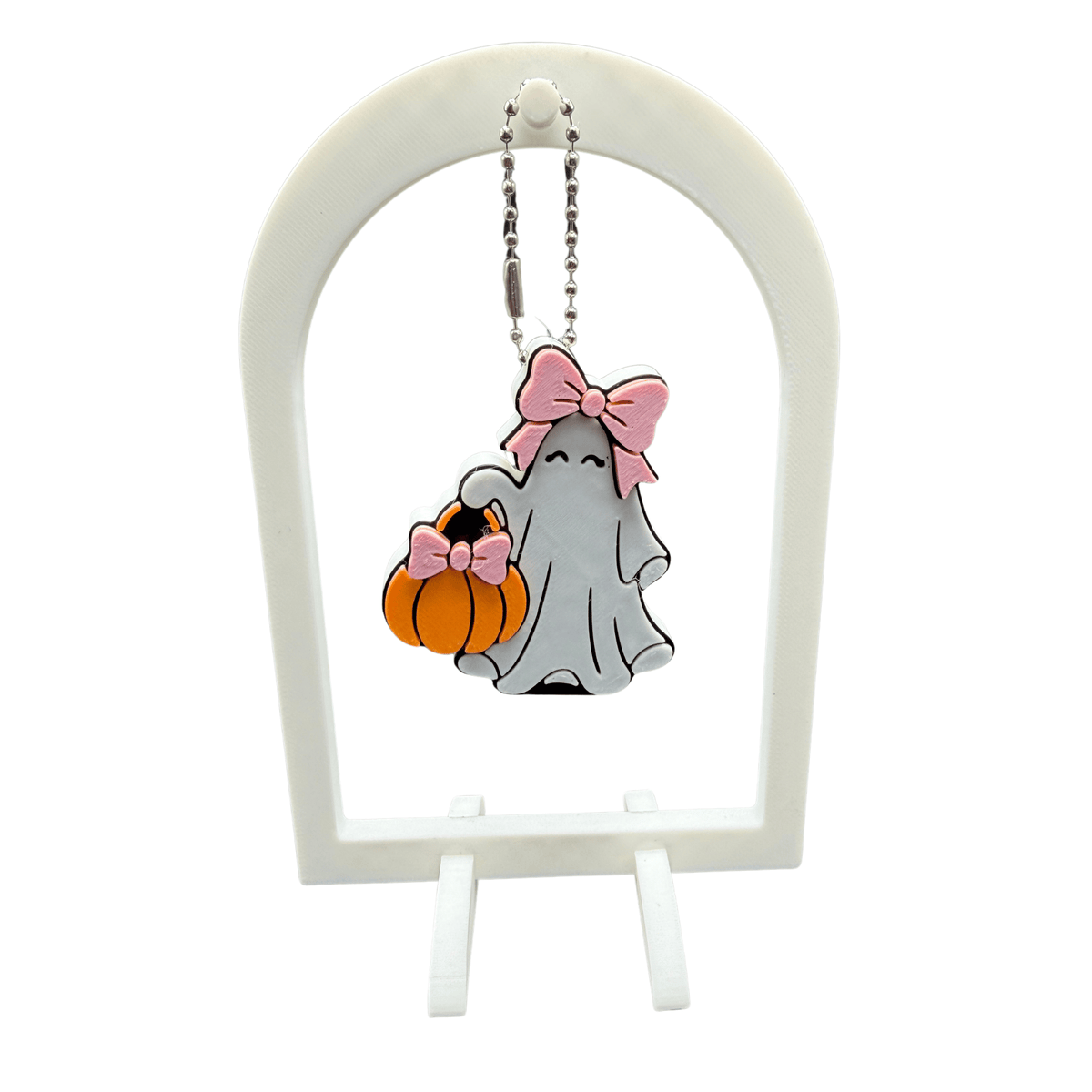 Cute Ghost with Bow & Pumpkin Can Tab Lifter Keychain