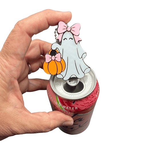 Cute Ghost with Bow & Pumpkin Can Tab Lifter Keychain