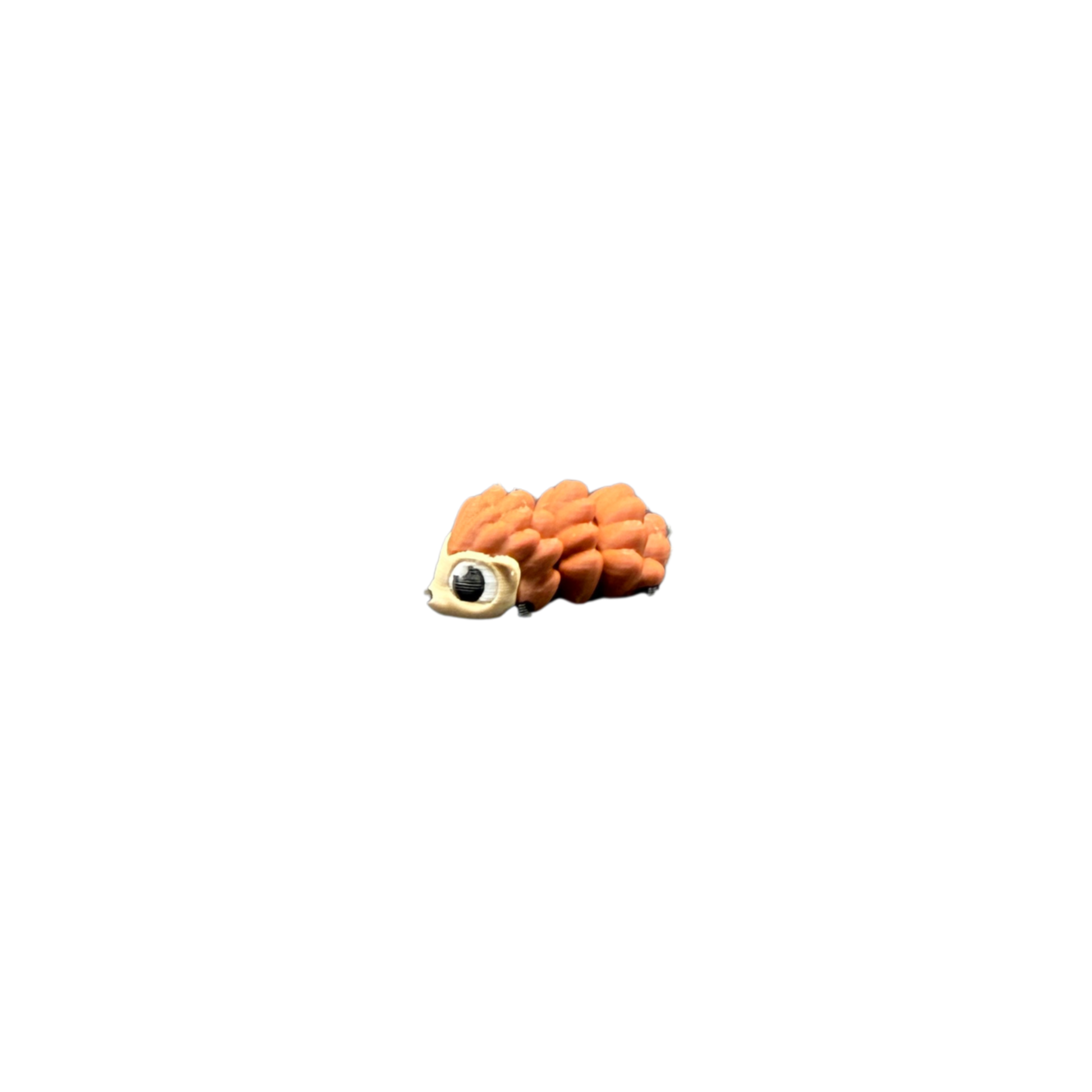 3D printed articulated hedgehog miniature fidget toy in terracotta orange on white background