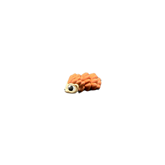 3D printed articulated hedgehog miniature fidget toy in terracotta orange on white background