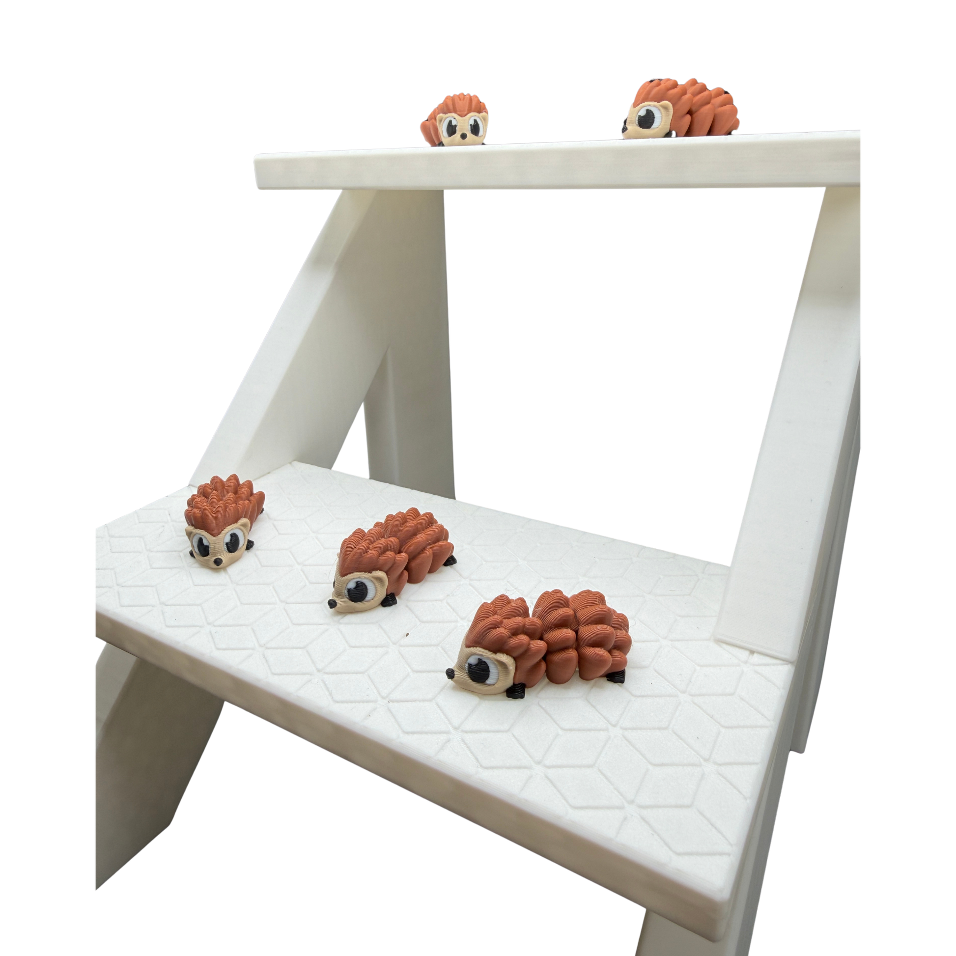 Articulated hedgehog fidget toy showing flexible spine segments from side viewMiniature 3D