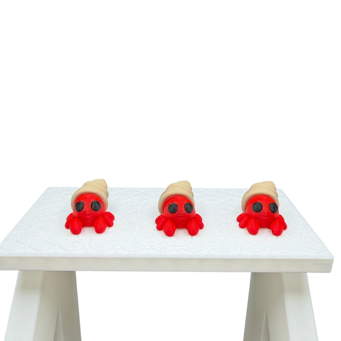 Close-up of flexible articulated legs on 3D printed hermit crab ocean toy