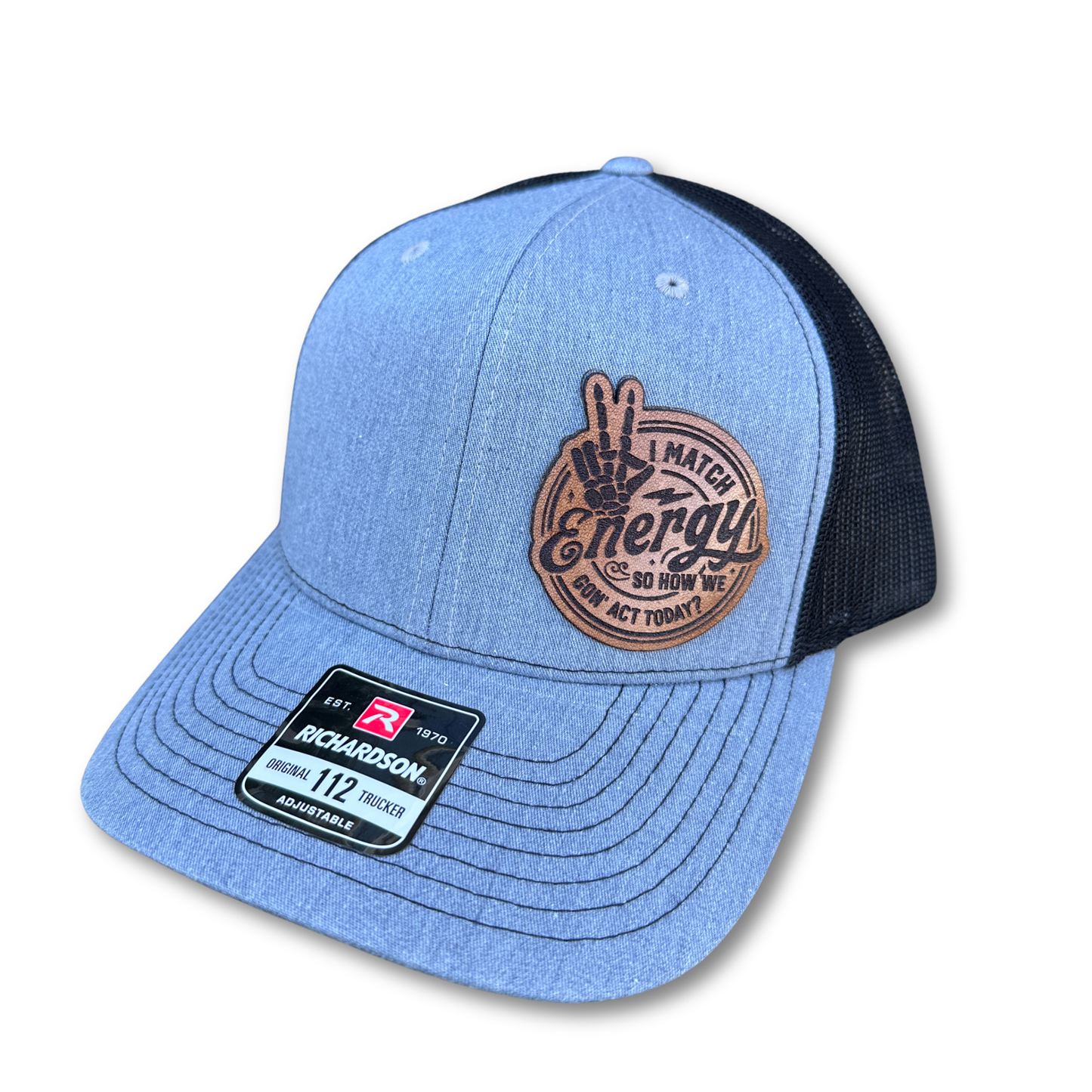 I match energy leather patch hat charcoal black mesh Richardson Flexfit LG-XL fitted