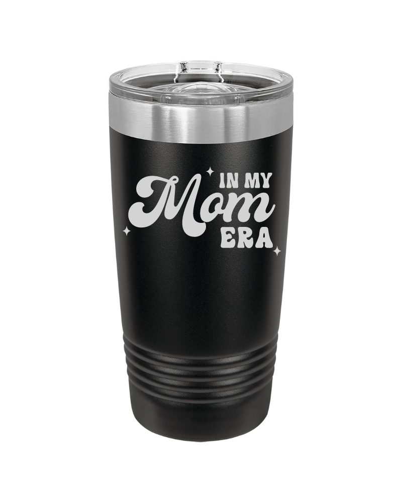 20oz stainless steel tumbler with slide lid – laser engraved In My Mom Era design, insulated cup